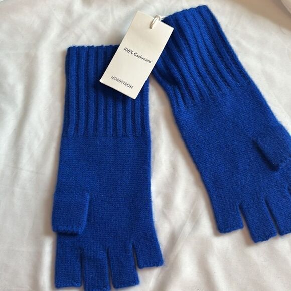 NORDSTROM WOMENS CASHMERE FINGERLESS GLOVES BLUE ONE SIZE NWT - Picture 5 of 6